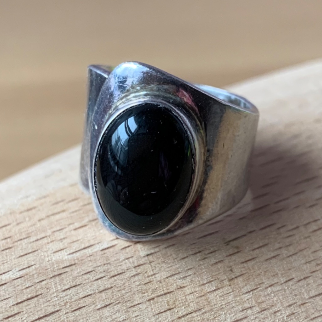 Vintage Large Black Onyx Ring 925 Sterling Slvr Made In Mexico Matching Earrings